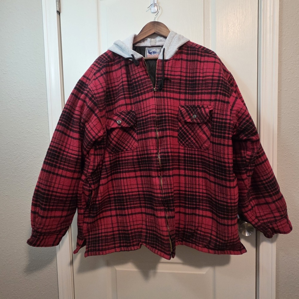 Red Lodge Quilted Flannel Hooded Zip-Up Jacket Red Black Plaid Size 2XL